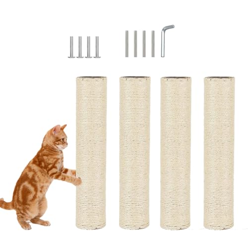 4 Pcs Cat Scratching Post Replacement for Indoor 15.7 x 3.1 Inches Cats Tree Replacement Parts Natural Sisal Cat Scratch Posts Refill Pole Part with M8 Screws Spare Cat Furniture Accessories - color: 【4 Pcs+White 】
