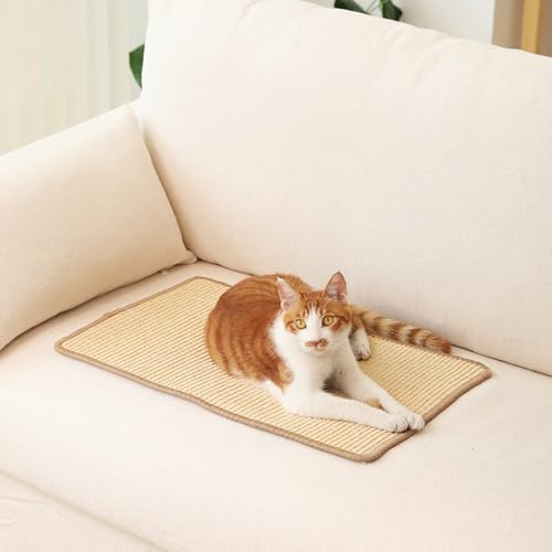 FUKUMARU 2 Packs Cat Scratching Mat, 19.6 x 11.8 Inch Cat Scratcher Pad - color: Beige-2 Packs 19.6 x 11.8 Inch