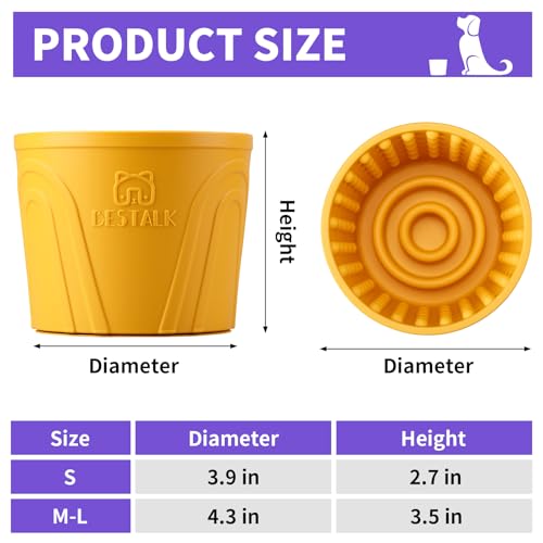 Dog Lick Bowl, Bestalk Anxiety Relief Slow Feeder Dog Lick Mat Treat Dispenser, Non-Slip Dog Licking Bowl Dog Enrichment Toys for Small Medium and Large Breed Dogs, BPA Free Silicone(Yellow,S) - color: Yellow, size: S