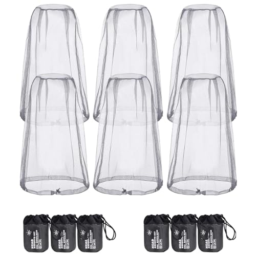 HESTYA 6pack Mosquito Bug Head Net Mesh for Camping Hiking, Grey - color: Gray