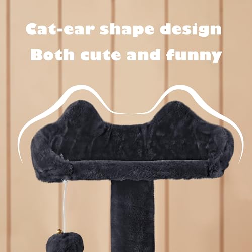 Yaheetech 54in Cat Tree Tower, 2 Caves, Kitten-Ear Perch & Scratching Posts - color: Black, size: 54in
