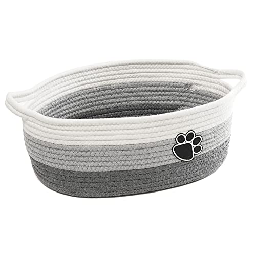 Small Woven Baskets for Organizing Rope Storage Basket with Handle Cute Cotton Basket for Nursery Gift Dog Toy Storage Bins for Toy Organizer Grey-white - color: Grey-white