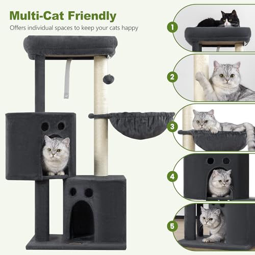 Small Cat Tree Tower for Indoor Cats, 40 in Medium Cat Bed Scratching Posts