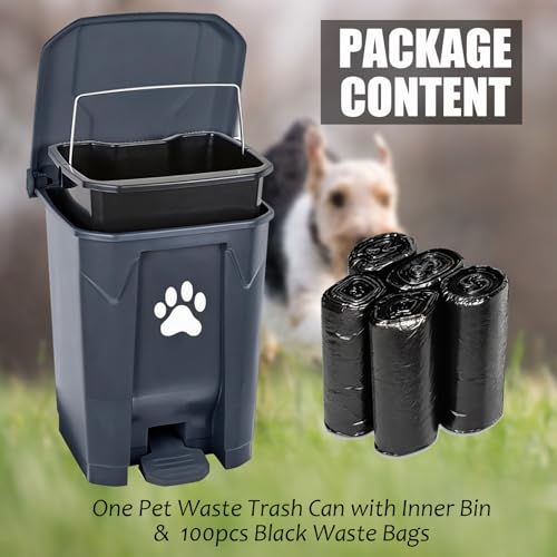 Outdoor Trash Can Dog Poop Bin Dog Waste Trash Can Pet Outside Garbage Can - color: Grey with 5rolls Bags