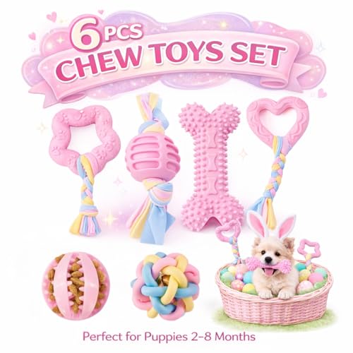 Halloween Puppy Chew Toys, 6 Pack Teething Toys for Small Breed Puppies - color: 6 Pack Pink Chew Toys