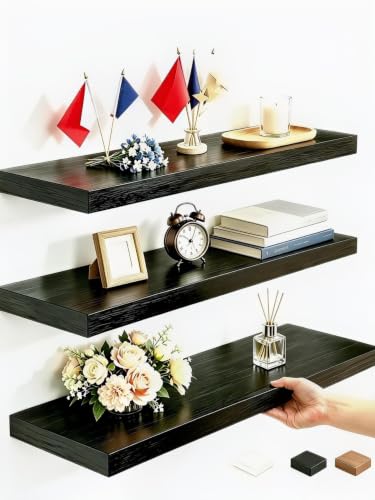 Vervida® Black Rustic Floating Wall Shelves 15in Set of 3 Hidden - color: Black, size: 15x6.8 (3Pcs)