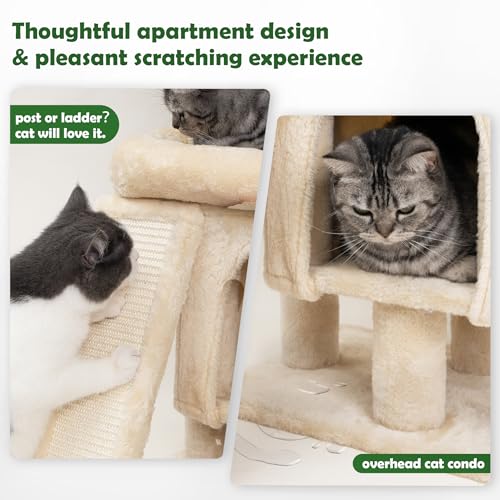 Meowoou Palm Cat Tree Tower for Indoor Cats with Cozy Cat Condo, 33'' Natural Sisal Scratching Posts and Plush Pom-pom for Small Kitty - size: 33 in Palm Cat Tree