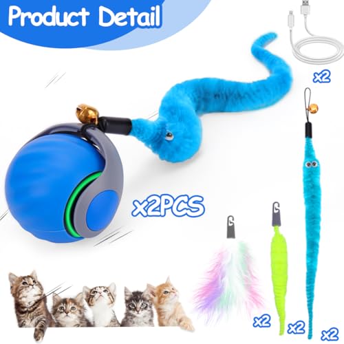 2PCS Interactive Cat Toy Ball, Rechargeable Cat Toys for Indoor Cats - color: blue+blue