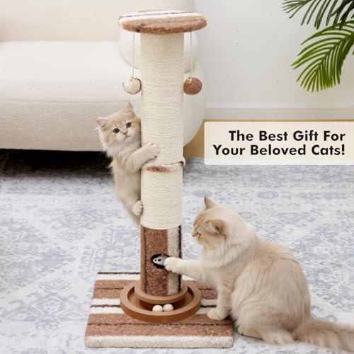 Woochpet Cat Scratching Post,Heavy Duty Green Sisal Scratcher with Cat Toys - color: Brown