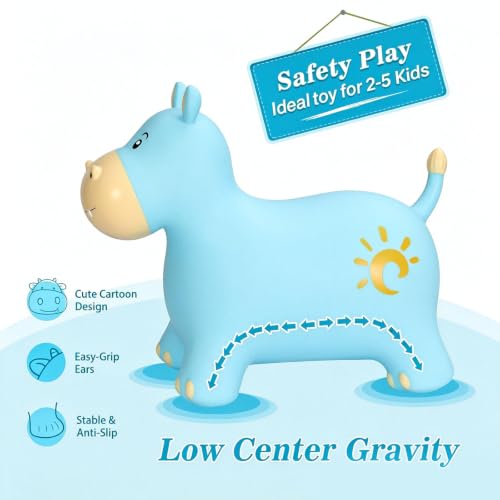 INPANY Bouncy Horse, Hippo Hopper Toys for Indoor & Outdoor Fun - color: Blue Hippo