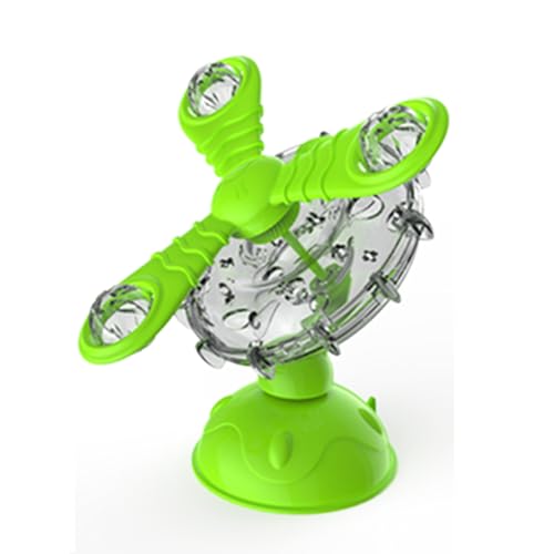 Rotating Pet Treat Dispenser Toy: 360-Degree Rotating Windmill Puzzle Toy, Window-Mounted Ferris Wheel Feeder with Suction Cups for Cats and Dogs, Suitable for Puppies (Green) - color: Green