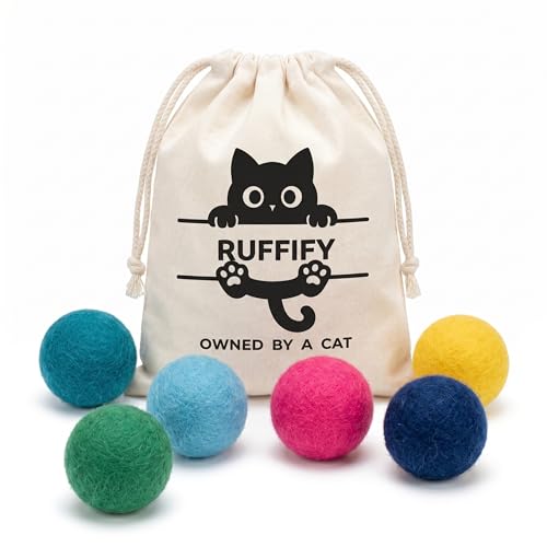 Cat Felt Balls 6 Pack, Wool Toy Balls for Indoor Cats, No Catnip