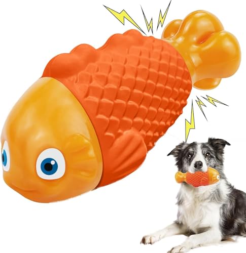 WinTour Indestructible Dog Toys for Aggressive Chewers, Tough Chew Toys for Medium & Large Breeds, Squeaky and Durable Chewers for Large Dogs - color: Orange Nylonfish
