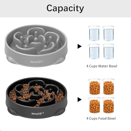 MateeyLife 2-Pack Slow Feeder Dog Bowls, 4 Cups, Dog Puzzle Feeder Bowl - color: B-Gray&Black, size: Large