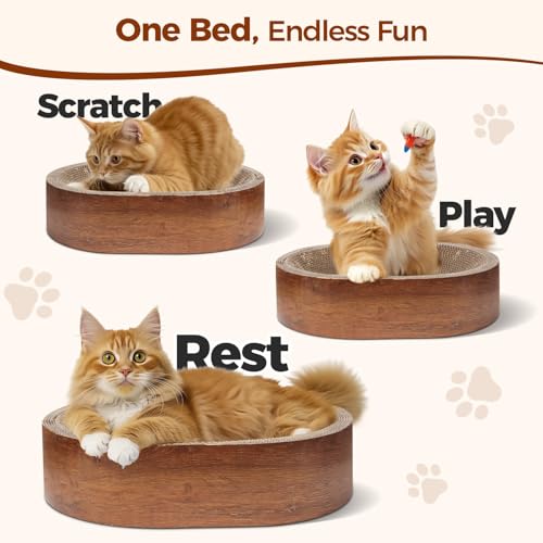 ComSaf Cat Scratcher Bed, Oval Cardboard Scratch Pad Bowl for Indoor Cats