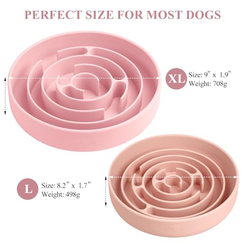 Coomazy Extra Large Slow Feeder Bowl, Silicone Dog Bowl with Suction Cups - color: Pink, size: XL