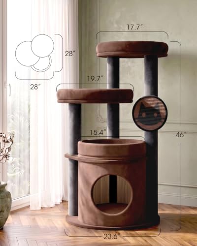 Maine Coon Cat Tree for Large Cats, Purrlato 46" Cat Tower, Stable Base - color: Brown