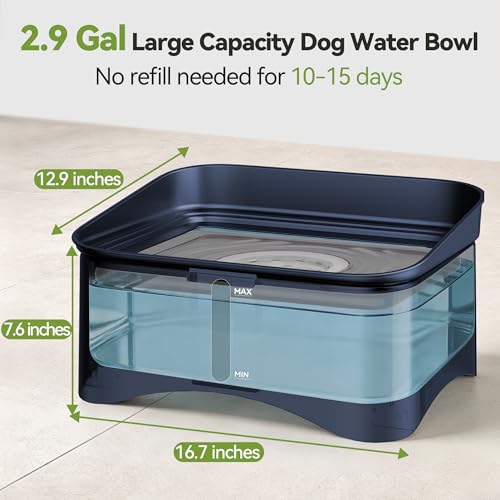 UPSKY 2.9Gal No Spill Dog Water Bowl, 4 Height Adjustable Elevated Bowl - color: Blue