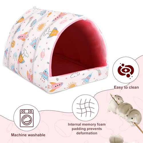 UPINS 2 Pack Guinea Pig Bed, Guinea Pig Hideout - color: Pink White, size: 9.84 x 9.84 inch