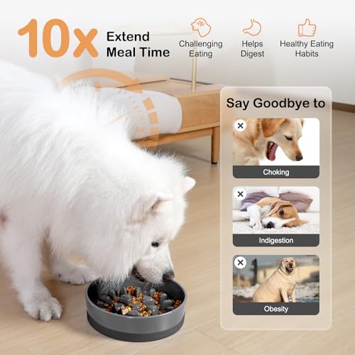 Sted Ceramic Slow Feeder Dog Bowls for Medium Large Breed - color: Grey, size: Large-9.5 inches