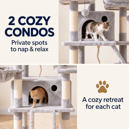 70 Inch Tall Cat Tree Tower for Indoor Cats, Multi-Level Large Cat Condo with Scratching Posts, Hammock & Perches, Sturdy Activity Center for Big Cats/Light Grey - color: Light Grey