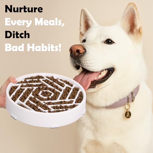 TOBYTO Slow Feeder Dog Bowls Large Medium Breed,Anti-Choking Slow Eating Dog Food Bowl,Non Slip Pet Slower Food Feeding Bowls Large Puzzle Slow Feeder Bloat Stop Maze Dog Dishes,White - color: White