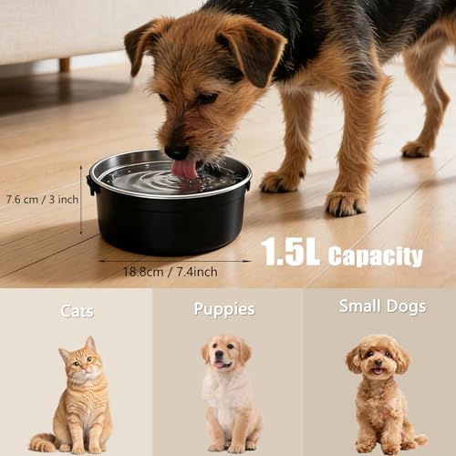 Dog Water Bowl No Spill, 1.5L/50oz Stainless Steel Slow Water Bowl for Dogs, Spill Proof Dog Bowl with Anti-Splash & Non-Slip, Slow Drinking Water Bowl Dispenser for Messy Drinkers (Black) - color: Black