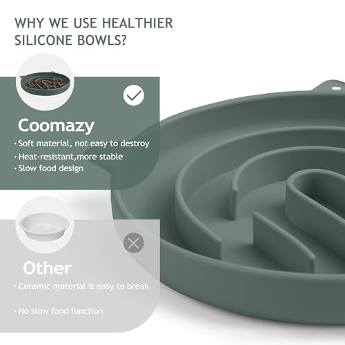 Coomazy Slow Feeder Cat Bowl Silicone Pet Puzzle Feeder for Slow Eating - color: Green