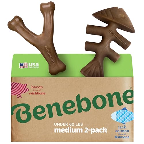 Benebone 2-pack Fishbone/Wishbone Durable Dog Chew Toys, Dog Bones, Medium - size: Medium, style: Fishbone/Wishbone