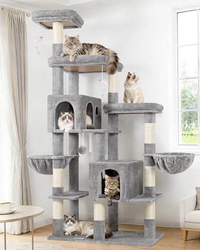 Globlazer 74in Large Sturdy Cat Tree for Large Cats, F74F, Light Grey - color: Light Grey