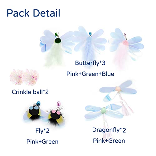 Cat Toy, Shiny Insect Refills for Cat Wand Toy, 9PCS Replacements with Bells for Cat Fishing Pole Toy, Interactive Cat Toy Lightweight, Chase and Exercise (Insects + Ball Set) - color: Insects + Ball Set