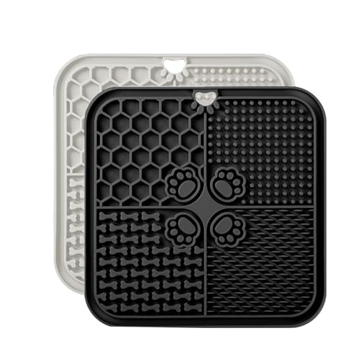 Dog Lick Mat,2Pack Dog Slow Feeder, Non-Slip Design Lick Mat for Dogs and Cats, Boredom and Anxiety Reducer,Suitable for Treats, Yogurt, Peanut Butter (Grey+Black) - color: Grey+Black