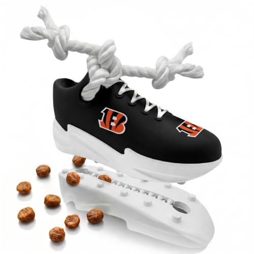 Pets First NFL Cincinnati Bengals Cleat Sneaker Spike Dog Toy, Football Treat Dispenser Chew Toy for Dogs, Interactive Rope Tug Toy, Slow Feeder Natural Rubber Dog Toy with Official Team Logo - color: Cincinnati Bengals