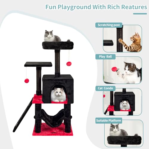 Gothic Cut Cat Tree Cat Tower Condo with Hammock Kittens Scratching Post - color: Redblack