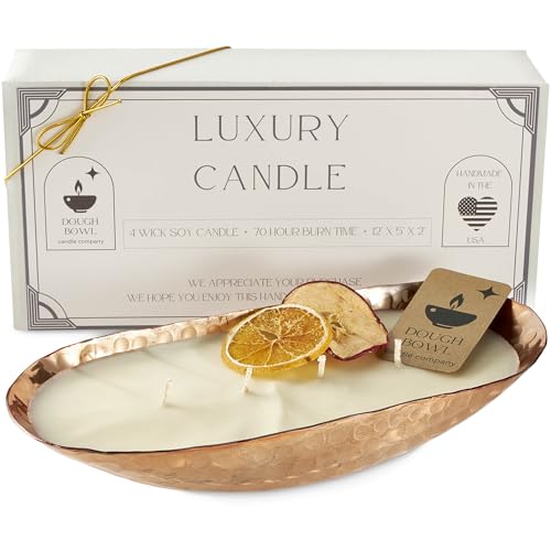 Dough Bowl Candle Co. Luxury Candle - Scented Luxury Candles for Home, 12x5x2 Inch Vessel for Women and Men, Fancy 4 Wick for All Occasions (Apple Cider, Copper) - style: Apple Cider