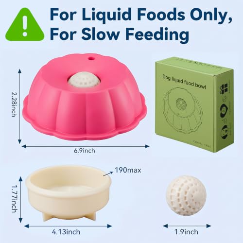 Dog Lick Bowl Ball Slow Feeder, Licking Bowl for Liquid Treat with Rolling Spin Sphere Roller Licker, Licky Feed Calming Anxiety Relief Enrichment Yogurt (Pink) - color: Pink Slow Feeder