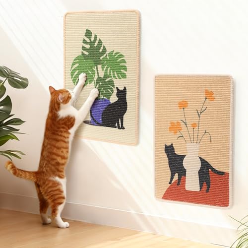 FUKUMARU Sisal Cat Scratching Mat, 23.6 x 15.7 Inch Cat Scratch Pad Wall - color: Monstera-23.6 x 15.7 Inch