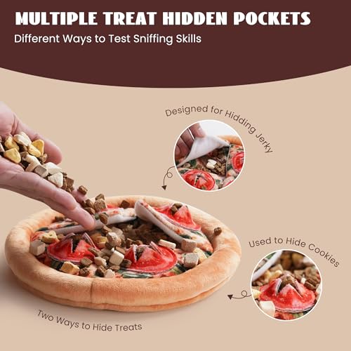 Nocciola Hide Treat Seek Pizza Dog Toy- Interactive Enrichment Burrow Snuffle Plush Stuffed Puppy Toys, Fun Crinkle Squeaky Durable Entertained Pet Supplies for Small Medium Large Breed - style: Pizza Dog Toy