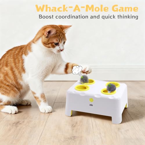 Interactive Cat Feather Toy Cheese Box 3in1 Whack a Mole - color: White