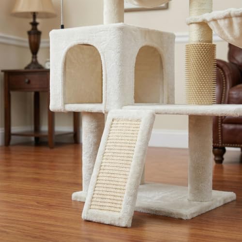 Smouatou Cat Tree with Cat Condo and Two Hammocks, Cat Tower with Scratching Posts and Scratching Pads Cat Toys, Beige - color: Beige2, size: Small