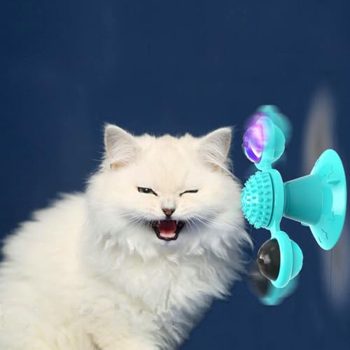 GBSYU Interactive Windmill Cat Toys with Catnip : Cat Toys for Indoor Cats Funny Kitten Toys with LED Light Ball Suction Cup‖Cat Nip Toy for Cat chew Exercise - color: Blue