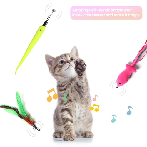 Retractable Cat Toy Wand 12 Packs Interactive Cat Feather Toys - size: 12 PCS