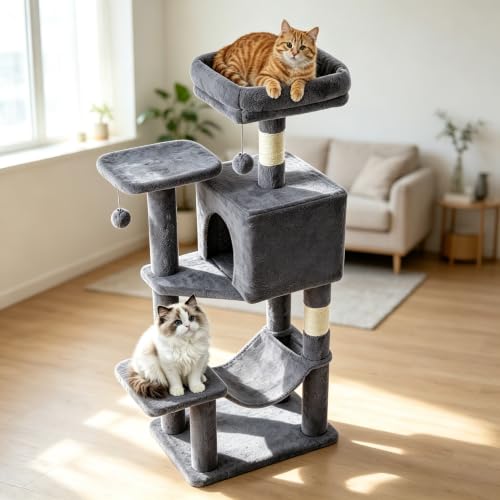 DUMOS 44 in Cat Tree Tower with Natural Sisal Scratching Posts - color: Dark Grey, size: 43.6Inch