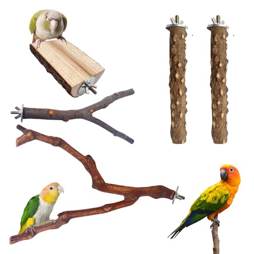 5PCS Bird Perch Stand, Bird Perch Stand Natural Wood Standing - color: Wood