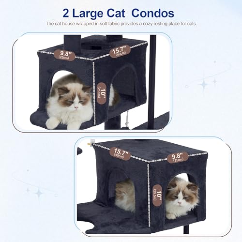 Gitelsnour Cat Tree Tower with Sturdy Steel Tube for Indoor Cats GCT014G - color: Smoky gray, size: 51.2 inches