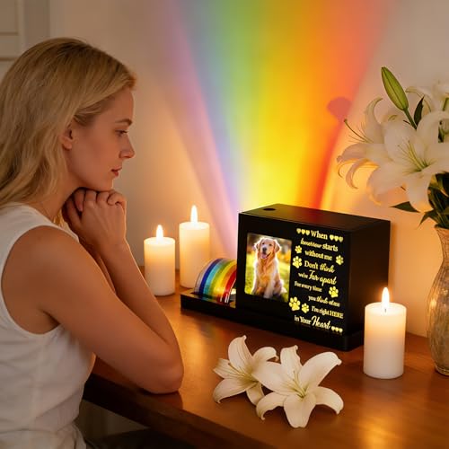 Rainbow Bridge Pet Memorial Gifts LED Light Dog Cat Urns with Photo Frame