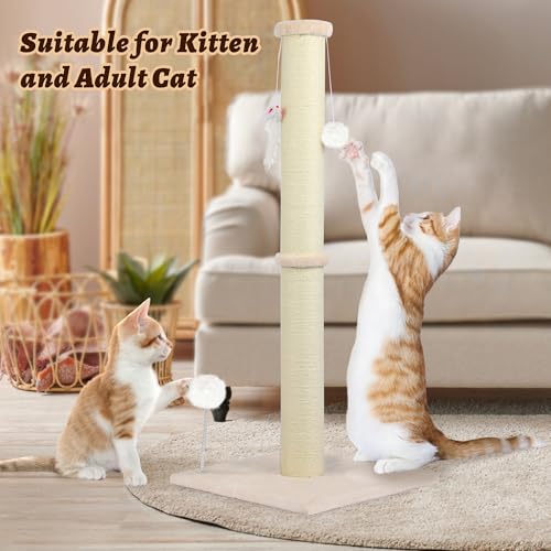 36 Inch Tall Cat Sisal Scratching Post for Indoor Cats, Beige - color: Beige