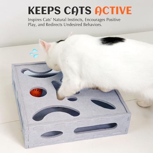 PETKARAY Felt Cat Puzzle Toy, Interactive Cat Toys for Indoor Cats, Interactive Maze for Kitten Felt Puzzle Box with Ball, Grey - color: Grey, size: Cat Puzzle Toy Box