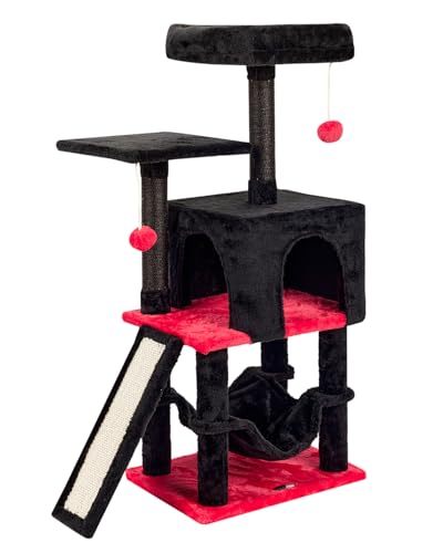 Gothic Cut Cat Tree Cat Tower Condo with Hammock Kittens Scratching Post - color: Redblack