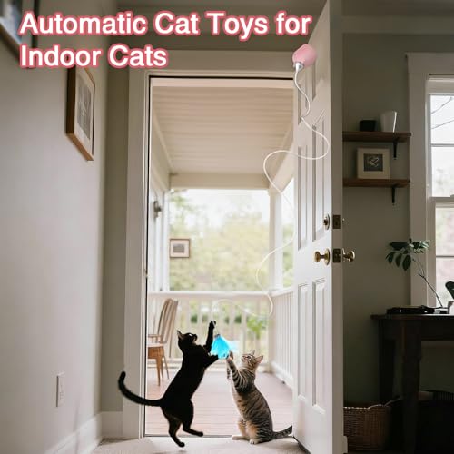 Cat Toys Interactive for Indoor Cats, Rechargeable Toy Hanging Door Electric with 4pcs Feathers Toys for Bored Kittens (Pink) - color: Pink